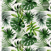 Digitally Printed Fabric with Watercolor Tropical Leaf Pattern on a White Background